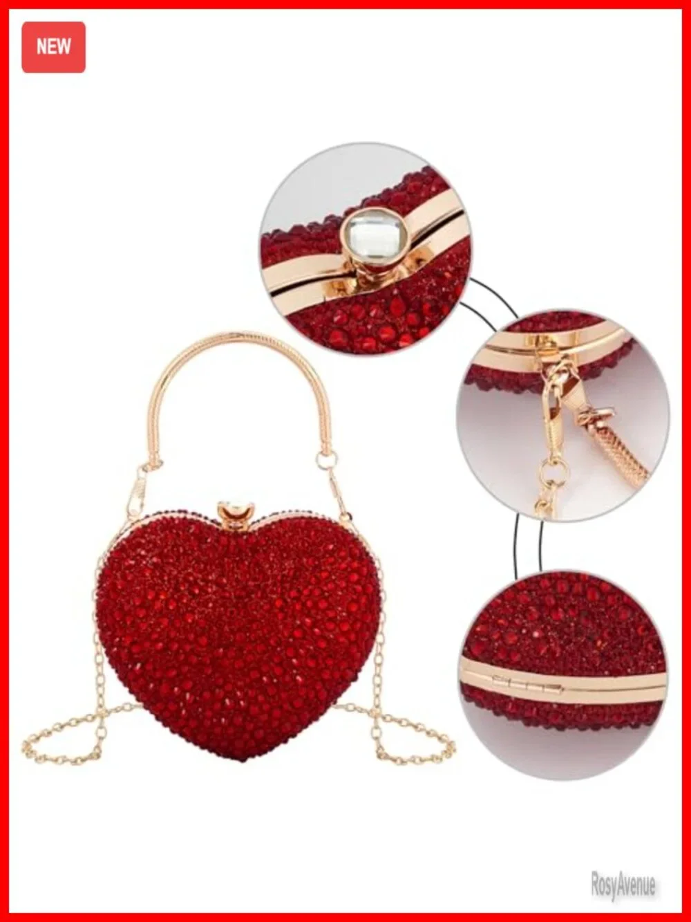 Heart Shaped Acrylic Clutch Evening Bag Mini Chain Purse Rhinestone